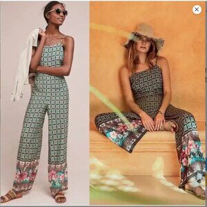 FARM Rio Anthropologie Honolulu Summer Wide Leg Jumpsuit Tropical Green Size XS